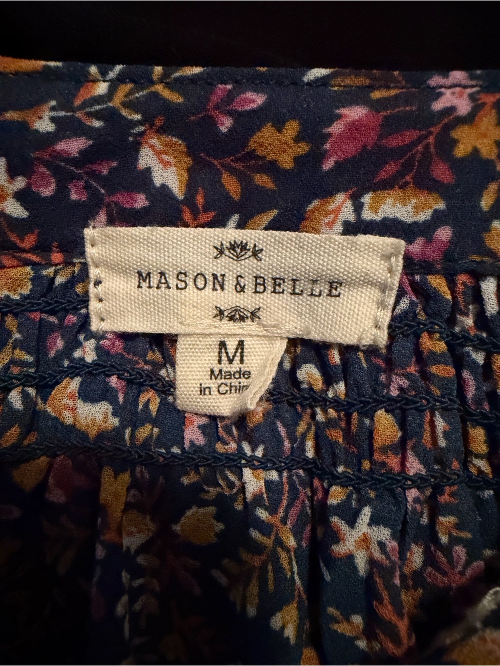 Maison & Belle Boho Floral Embroidered Top with Wooden Tassels Like New size M - Picture 4 of 11